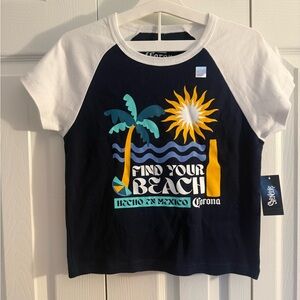 Corona Navy & White Raglan Tee with Beach Graphic